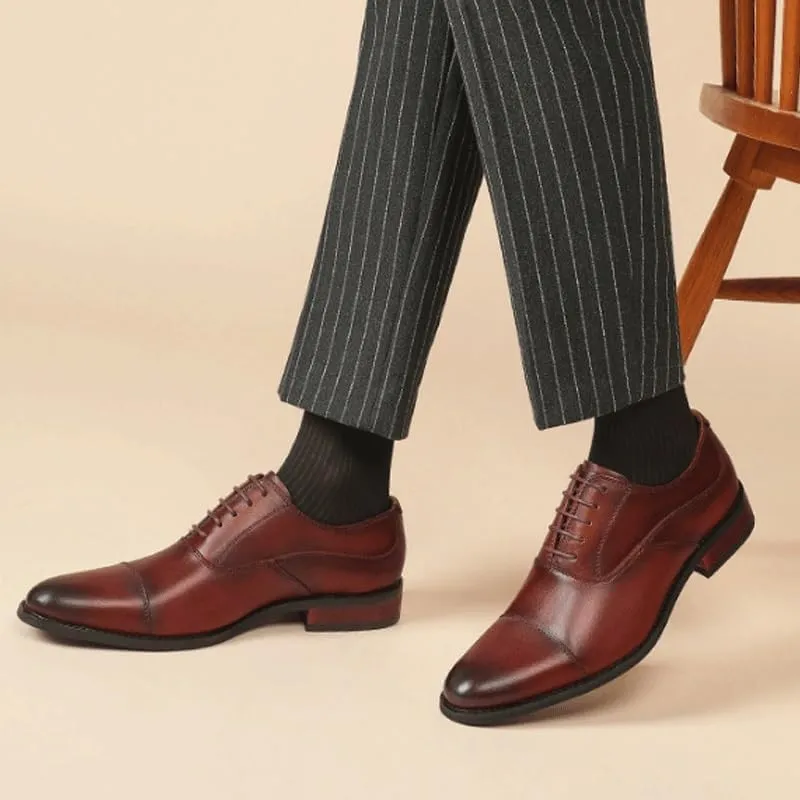 Men's All-Day Comfort Dress Shoes Genuine Leather Oxfords with Shock-Absorbing Heel & Slip-Resistant Outsole