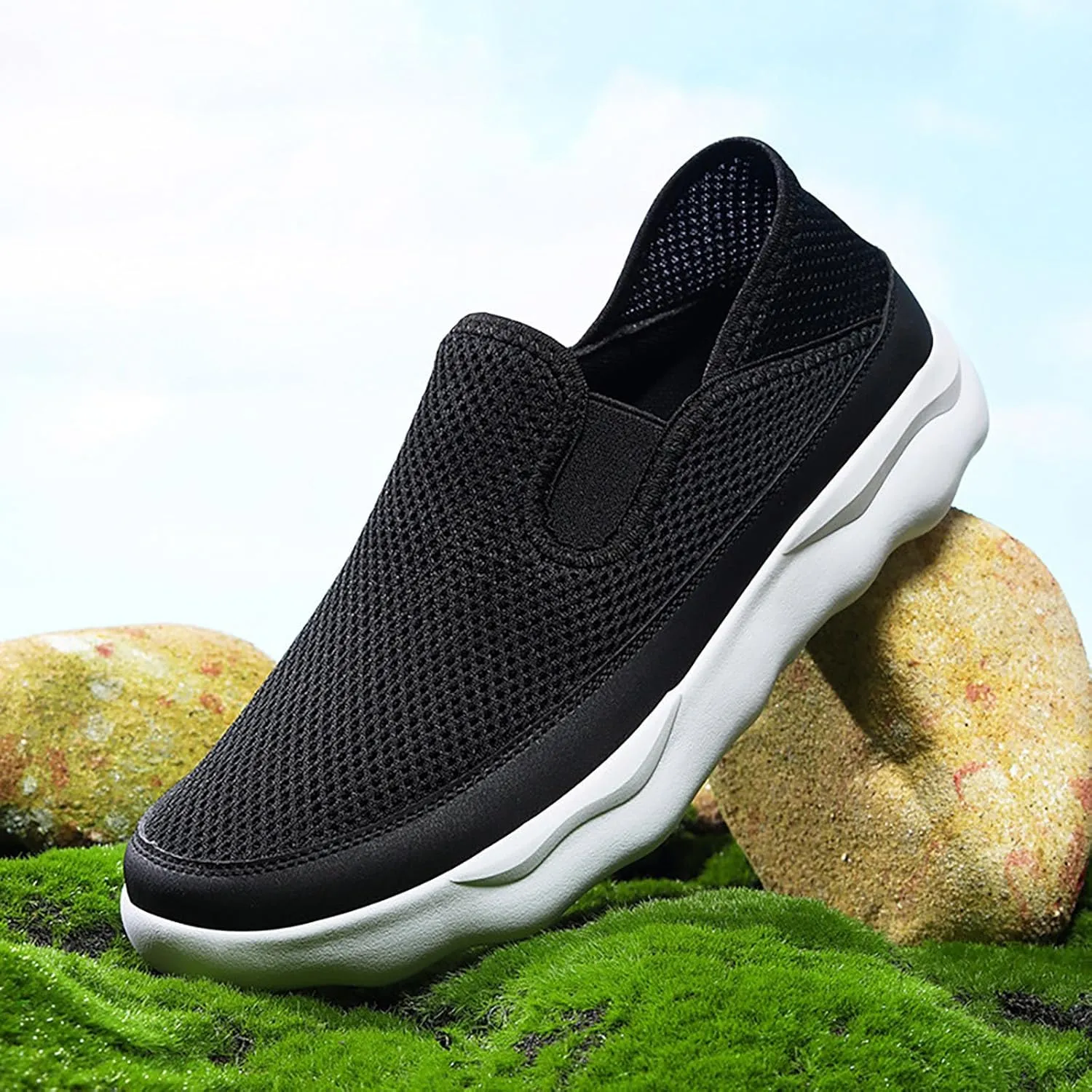Mens Athletic Slip on Walking Sneakers: Breathable Mesh Lightweight Design with Non Slip Thick Sole for All-Day Comfort in Running, Gym & Travel Long Standing for Men