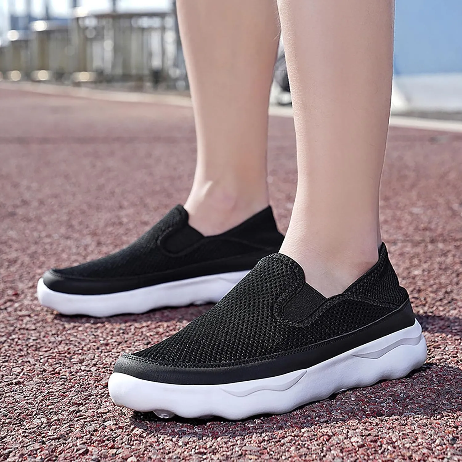 Mens Athletic Slip on Walking Sneakers: Breathable Mesh Lightweight Design with Non Slip Thick Sole for All-Day Comfort in Running, Gym & Travel Long Standing for Men