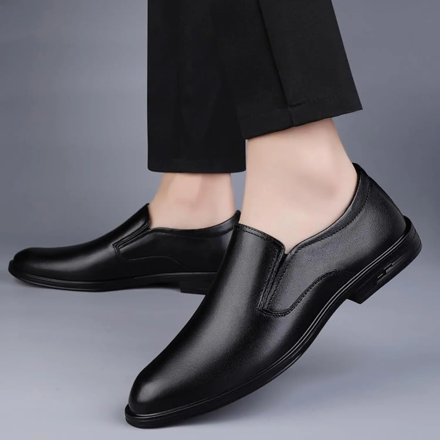 Men's Breathable Leather Oxfords, Business Casual Dress Shoes with Non-Skid Sole