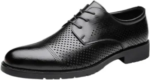 Men's British Brogue Leather Oxfords Shoes, Breathable Formal Pointed Business Oxfords Dress Wedding Shoes for Men