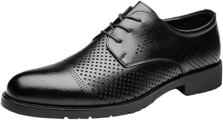 Men's British Brogue Leather Oxfords Shoes, Breathable Formal Pointed Business Oxfords Dress Wedding Shoes for Men