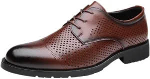 Men's British Brogue Leather Oxfords Shoes, Breathable Formal Pointed Business Oxfords Dress Wedding Shoes for Men