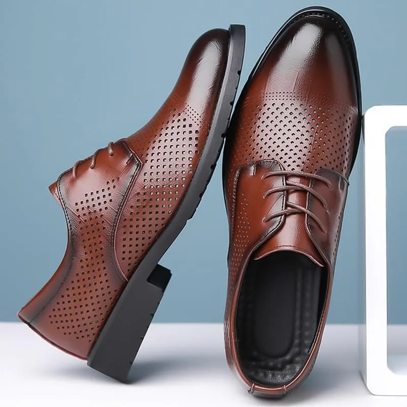Men's British Brogue Leather Oxfords Shoes, Breathable Formal Pointed Business Oxfords Dress Wedding Shoes for Men