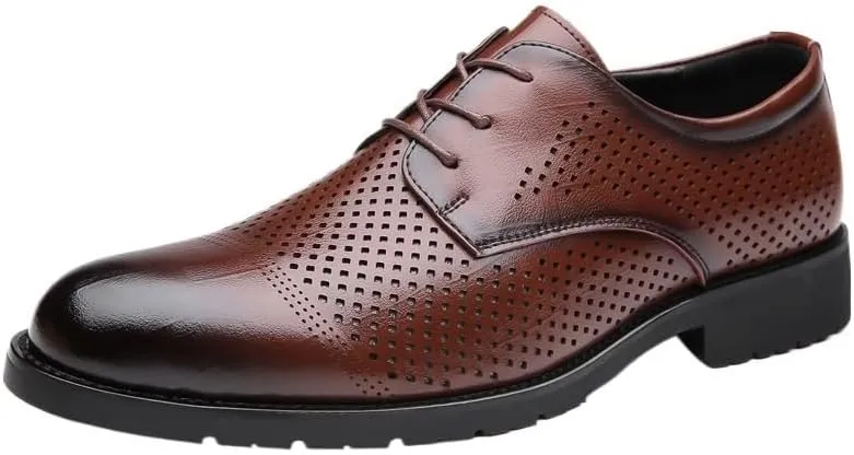 Men's British Brogue Leather Oxfords Shoes, Breathable Formal Pointed Business Oxfords Dress Wedding Shoes for Men