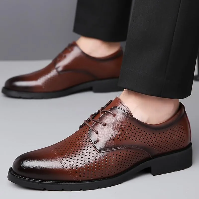 Men's British Brogue Leather Oxfords Shoes, Breathable Formal Pointed Business Oxfords Dress Wedding Shoes for Men