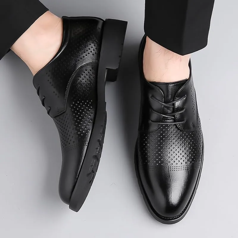 Men's British Brogue Leather Oxfords Shoes, Breathable Formal Pointed Business Oxfords Dress Wedding Shoes for Men