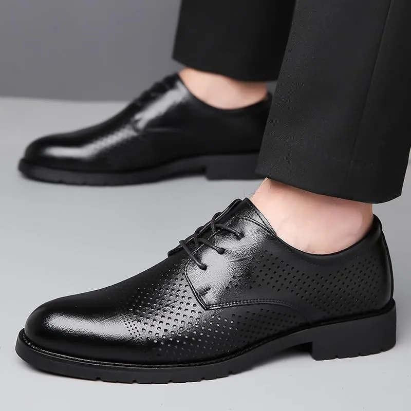 Men's British Brogue Leather Oxfords Shoes, Breathable Formal Pointed Business Oxfords Dress Wedding Shoes for Men
