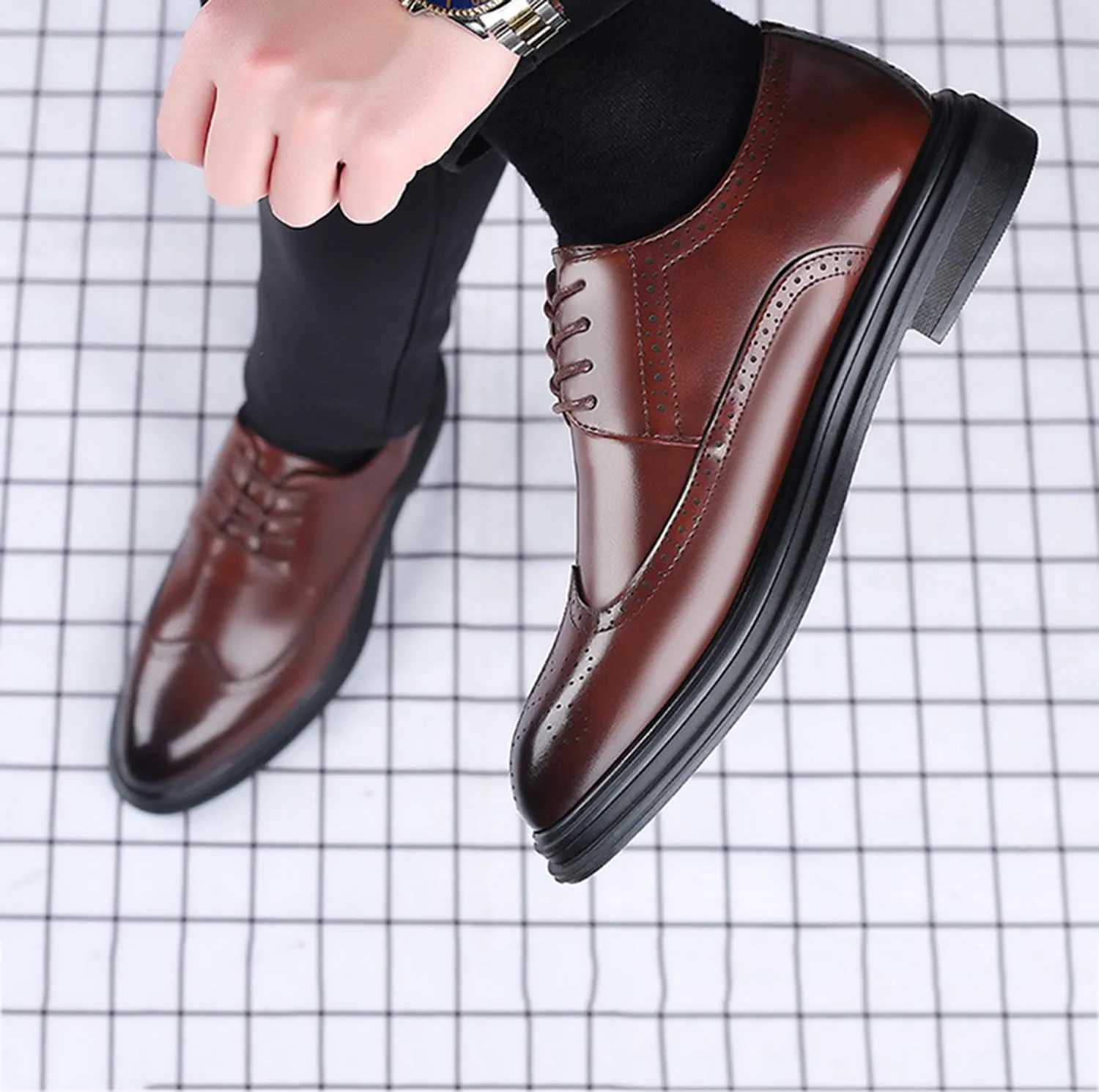 Mens Brogues Classic Oxfords Dress Shoes Formal Business Derby Lace Up Shoes for Evening Party Uniform