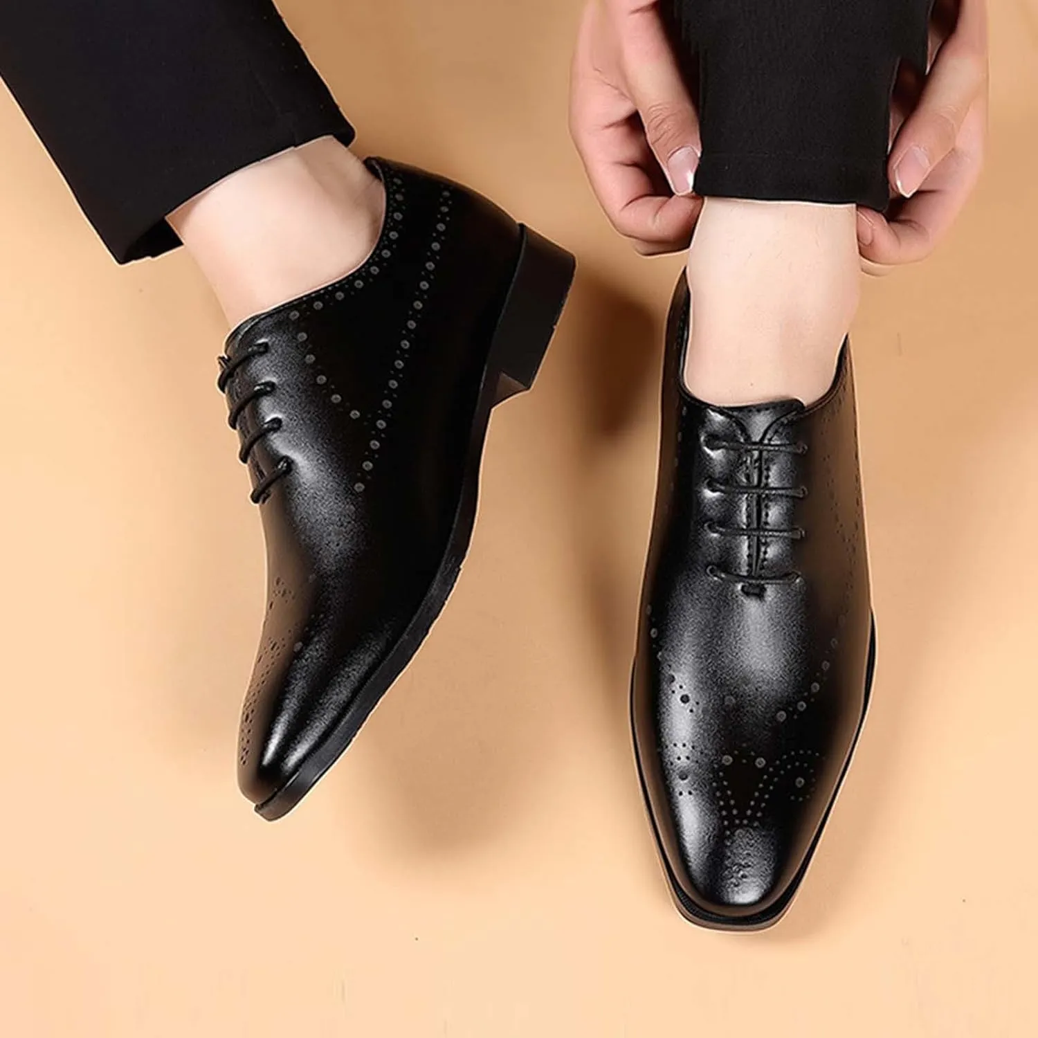 Mens Brown Dress Shoes Leather Formal Business Oxford Derby Shoe Brogue Wingtip Retro Footwear for Men