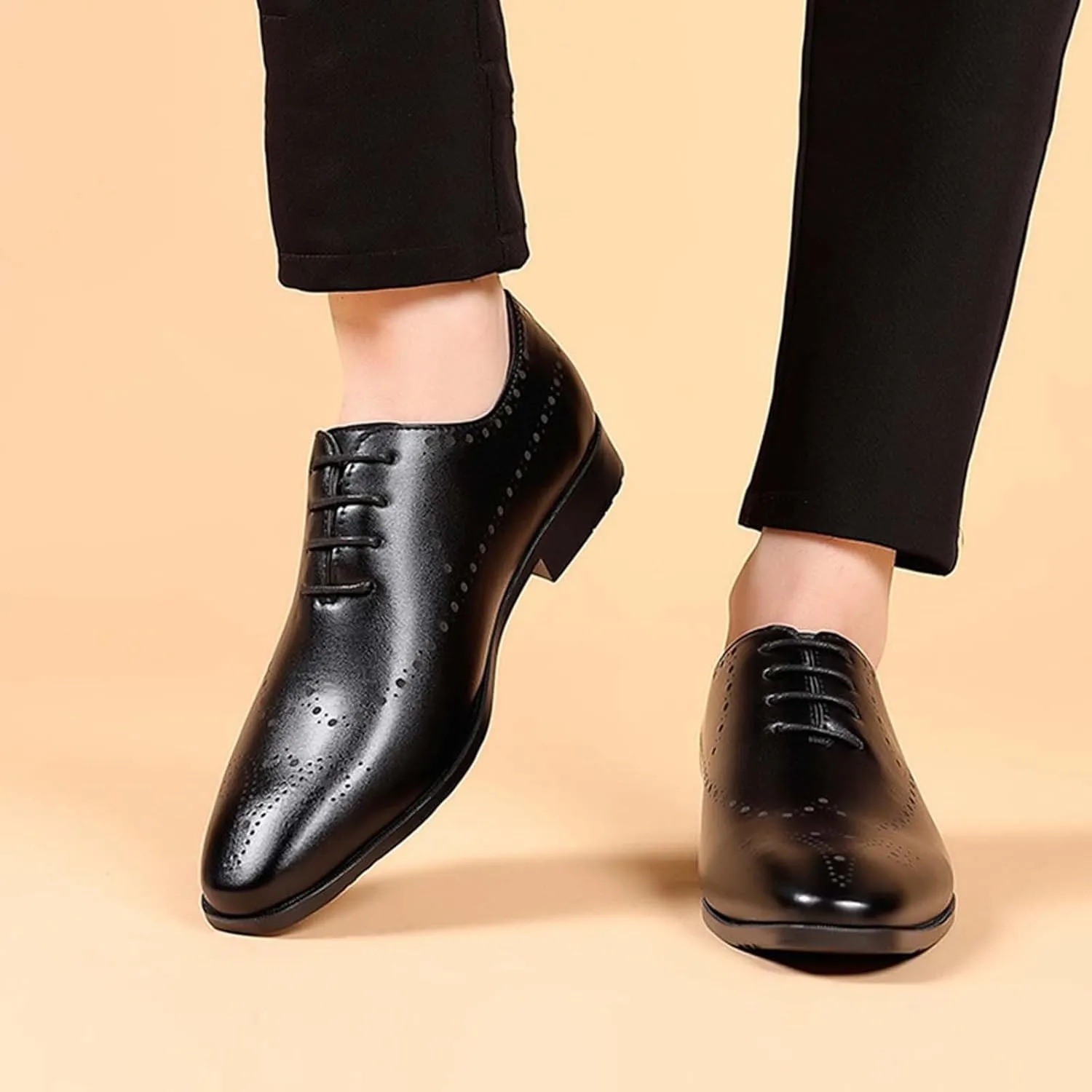 Mens Brown Dress Shoes Leather Formal Business Oxford Derby Shoe Brogue Wingtip Retro Footwear for Men