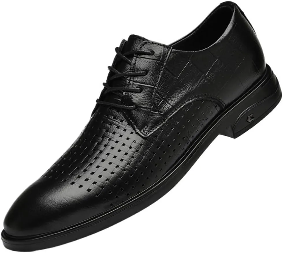 Men's Business Casual Oxford Shoes Breathable Hollow Office Formal Oxford Shoes Comfortable Lace-Up Oxford Dress Shoes