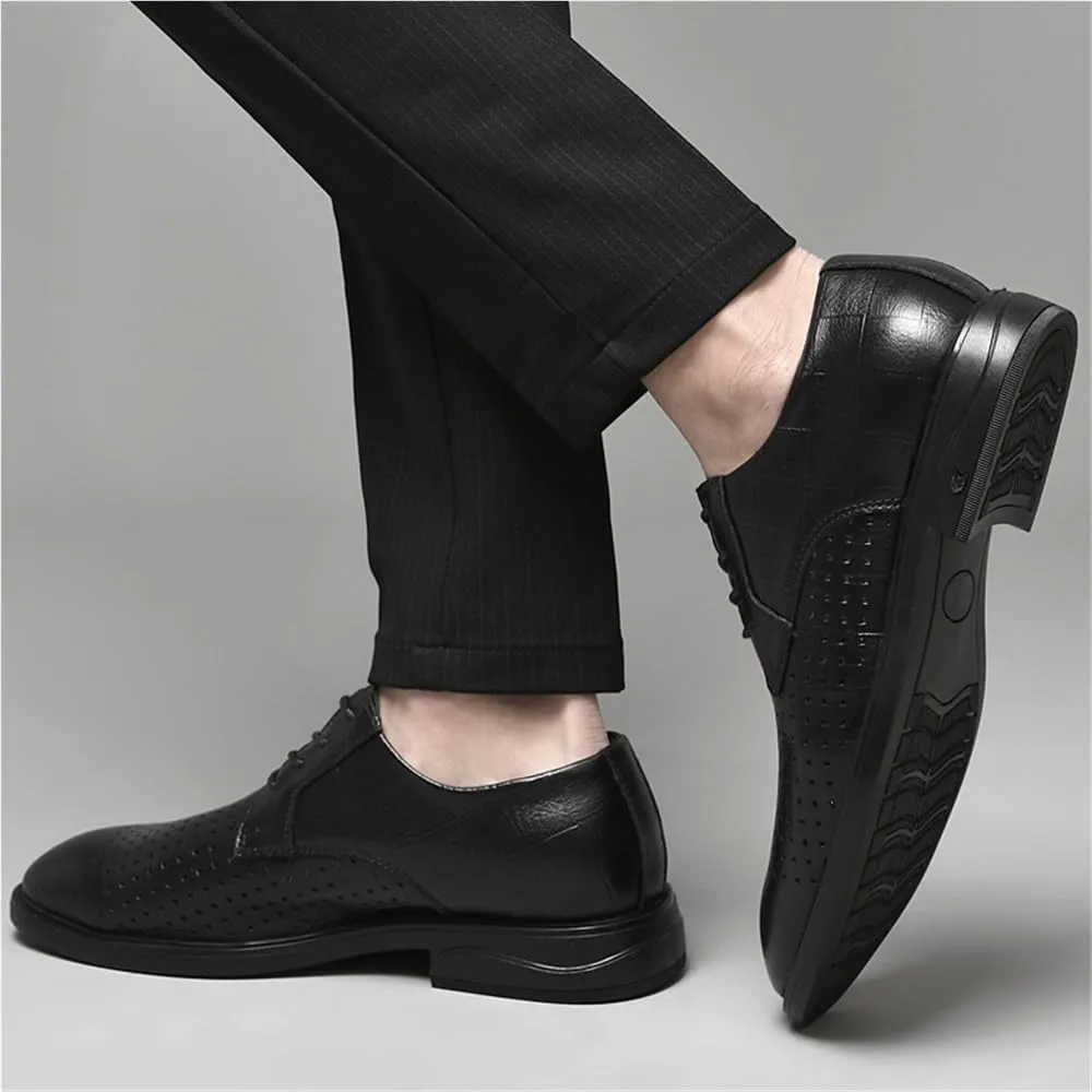 Men's Business Casual Oxford Shoes Breathable Hollow Office Formal Oxford Shoes Comfortable Lace-Up Oxford Dress Shoes