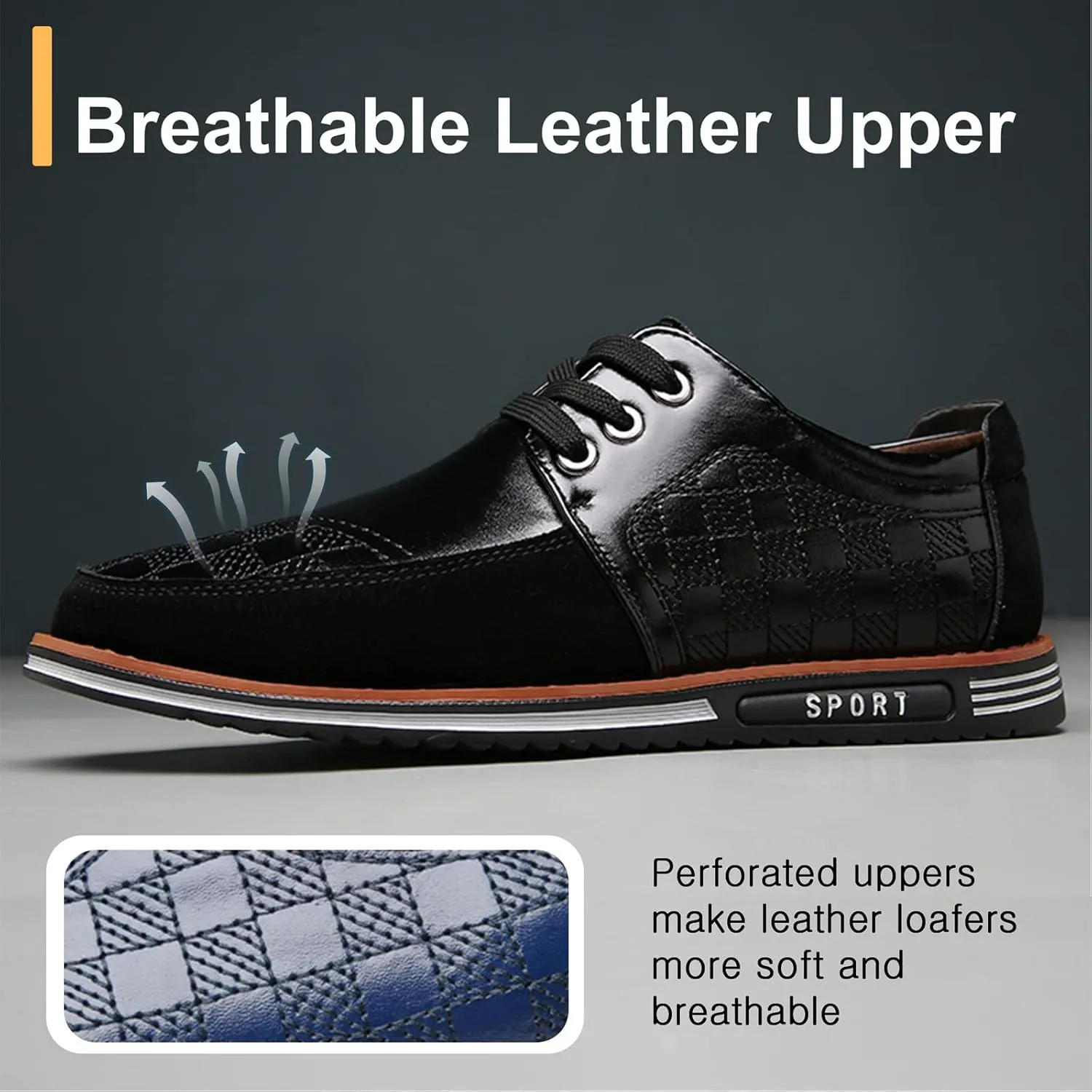 Men's Causal Oxfords Business Dress Shoes Lightweight Lace up Leather Loafers Classic Formal Shoes Driving Walking