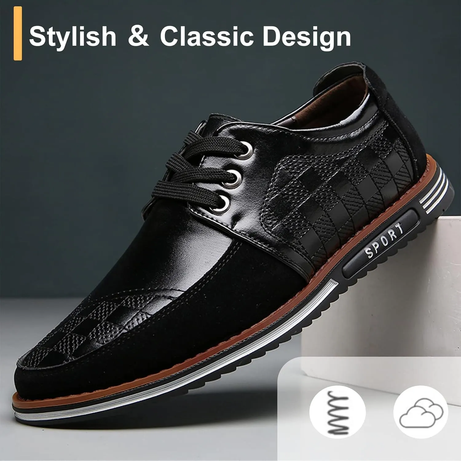 Men's Causal Oxfords Business Dress Shoes Lightweight Lace up Leather Loafers Classic Formal Shoes Driving Walking