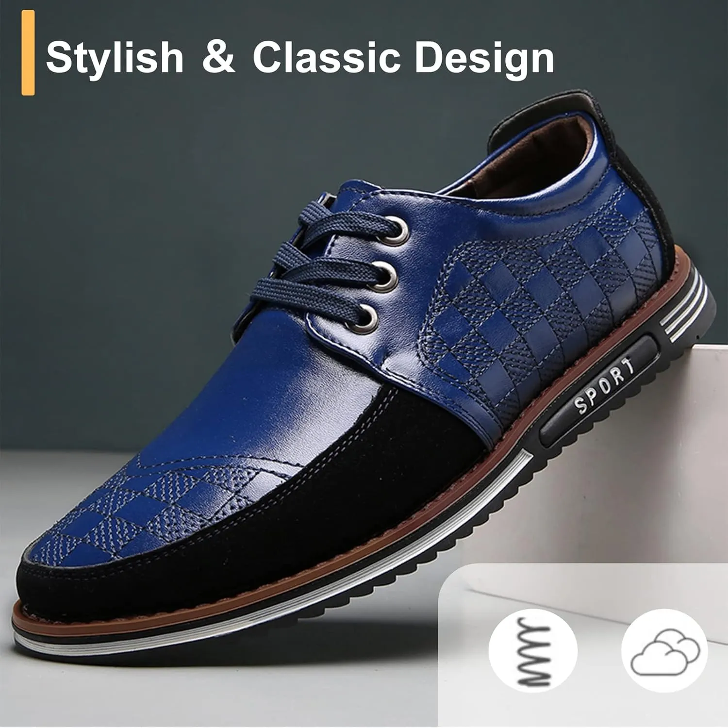 Men's Causal Oxfords Business Dress Shoes Lightweight Lace up Leather Loafers Classic Formal Shoes Driving Walking