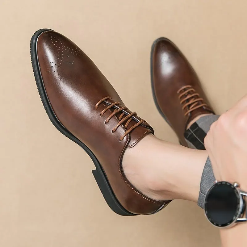 Men's Classic Lace-up Formal Oxfords Casual Wedding Faux Patent Derby Shoe