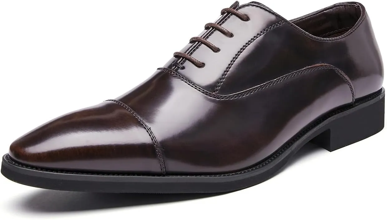 Mens Dress Shoes Cap Toe Oxfords Shoes Patent Leather Formal Business Tuxedo Casual Derby Wedding Shoes for Men
