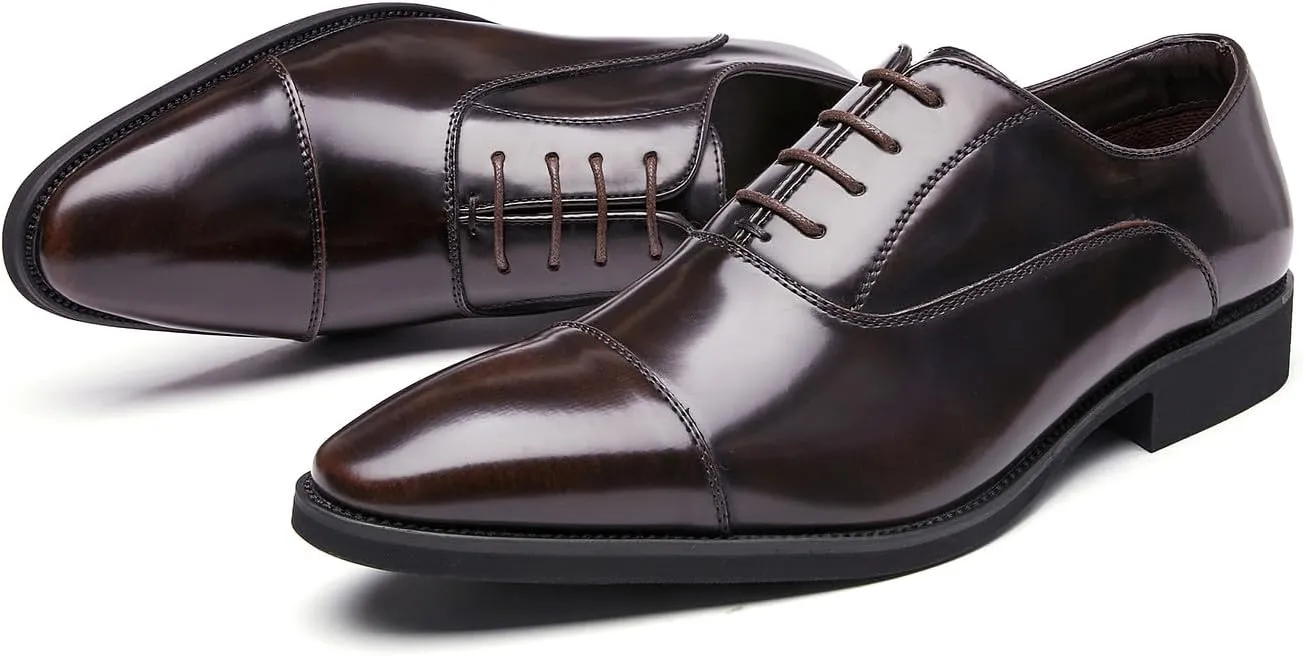 Mens Dress Shoes Cap Toe Oxfords Shoes Patent Leather Formal Business Tuxedo Casual Derby Wedding Shoes for Men