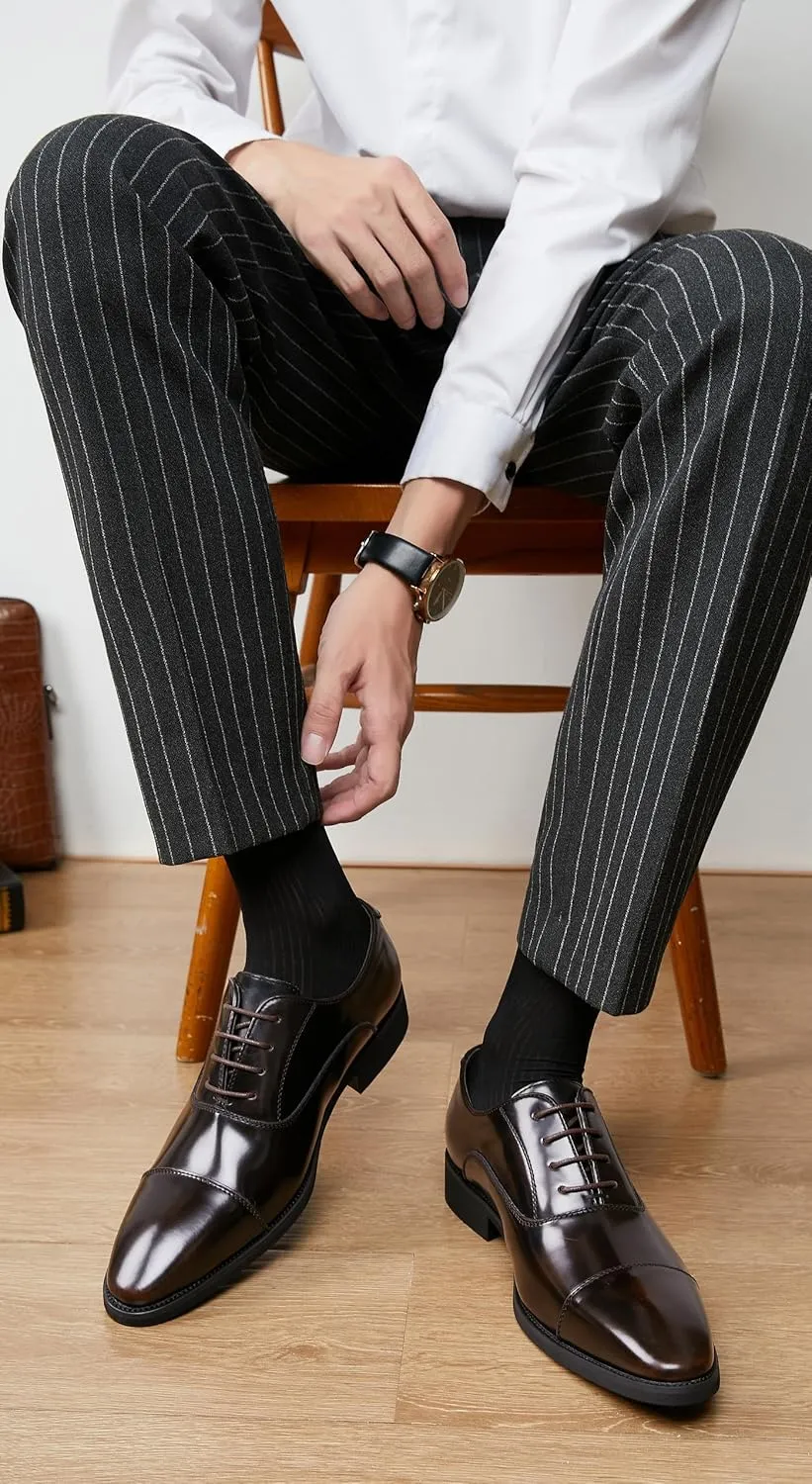 Mens Dress Shoes Cap Toe Oxfords Shoes Patent Leather Formal Business Tuxedo Casual Derby Wedding Shoes for Men