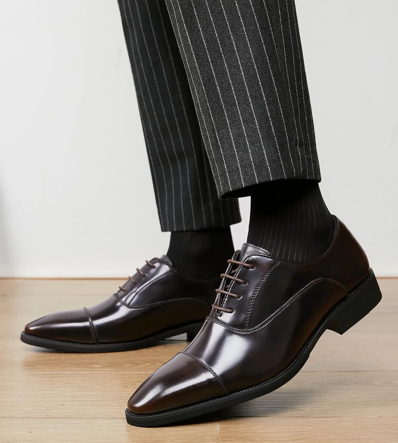 Mens Dress Shoes Cap Toe Oxfords Shoes Patent Leather Formal Business Tuxedo Casual Derby Wedding Shoes for Men