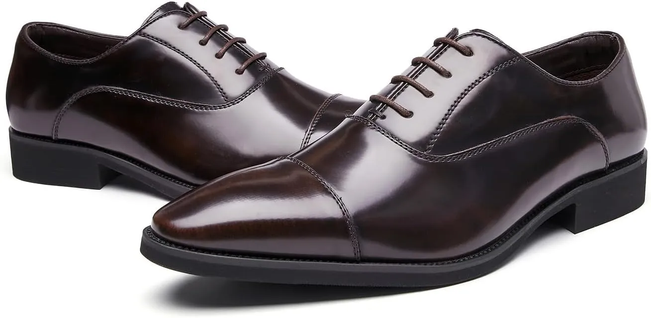 Mens Dress Shoes Cap Toe Oxfords Shoes Patent Leather Formal Business Tuxedo Casual Derby Wedding Shoes for Men