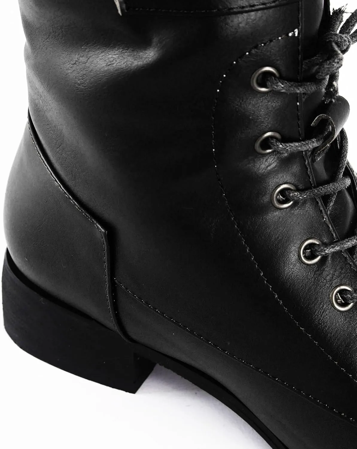 Men's Europe and The United States Round Head Large Size Square Heel Boots Lace Up Boots Belt Buckle Mens Boots Size