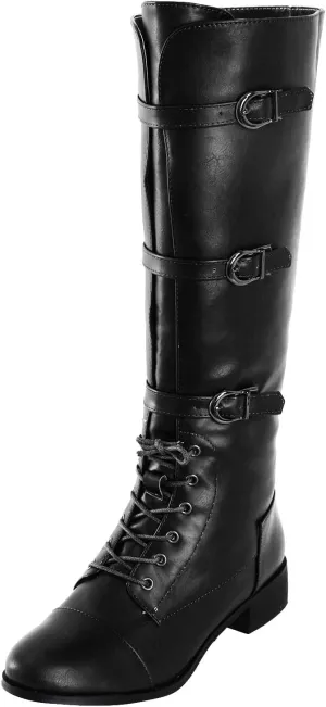 Men's Europe and The United States Round Head Large Size Square Heel Boots Lace Up Boots Belt Buckle Mens Boots Size