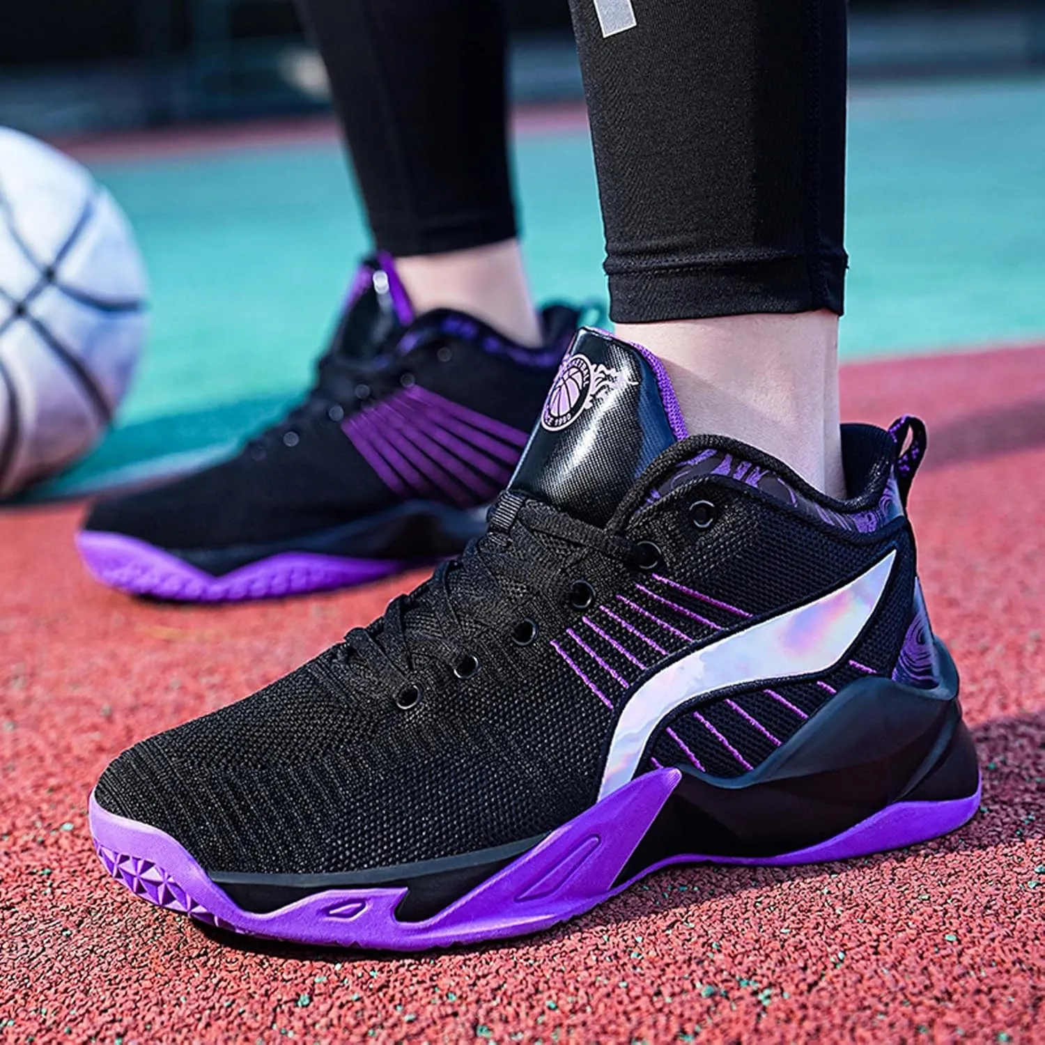 Men's Fashion Basketball Shoes Breathable Mesh Sports Running Shoes Outdoor Fashion Sneakers Lightweight Non-Slip Rubber Outsole Casual Walking Sneakers