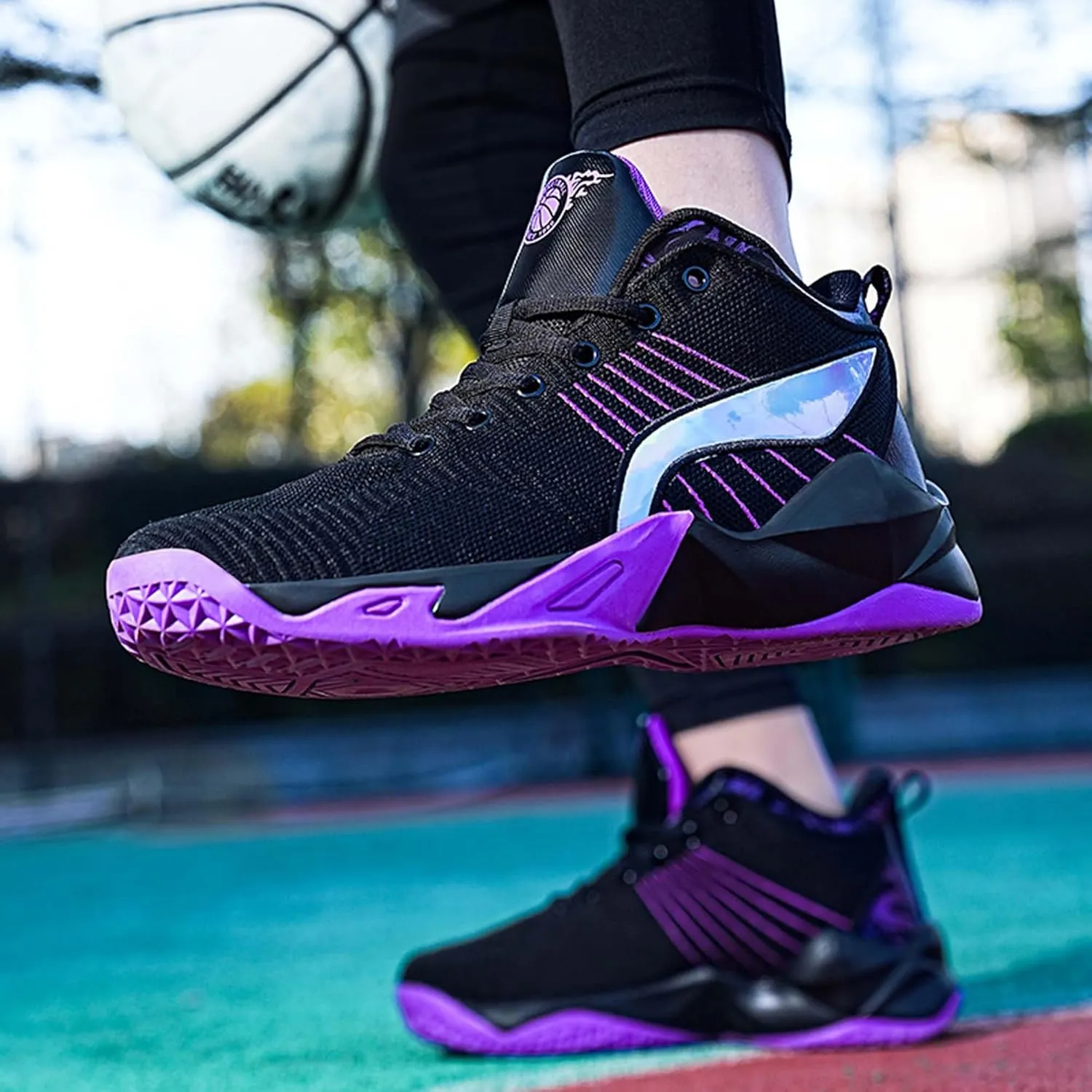 Men's Fashion Basketball Shoes Breathable Mesh Sports Running Shoes Outdoor Fashion Sneakers Lightweight Non-Slip Rubber Outsole Casual Walking Sneakers