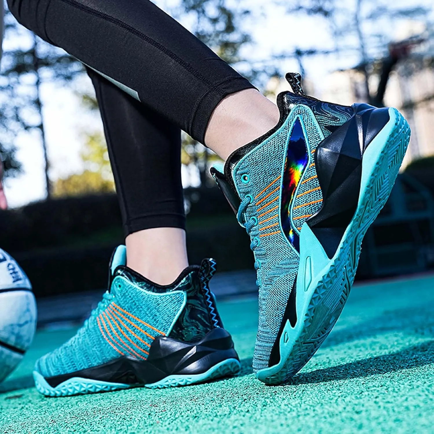 Men's Fashion Basketball Shoes Breathable Mesh Sports Running Shoes Outdoor Fashion Sneakers Lightweight Non-Slip Rubber Outsole Casual Walking Sneakers