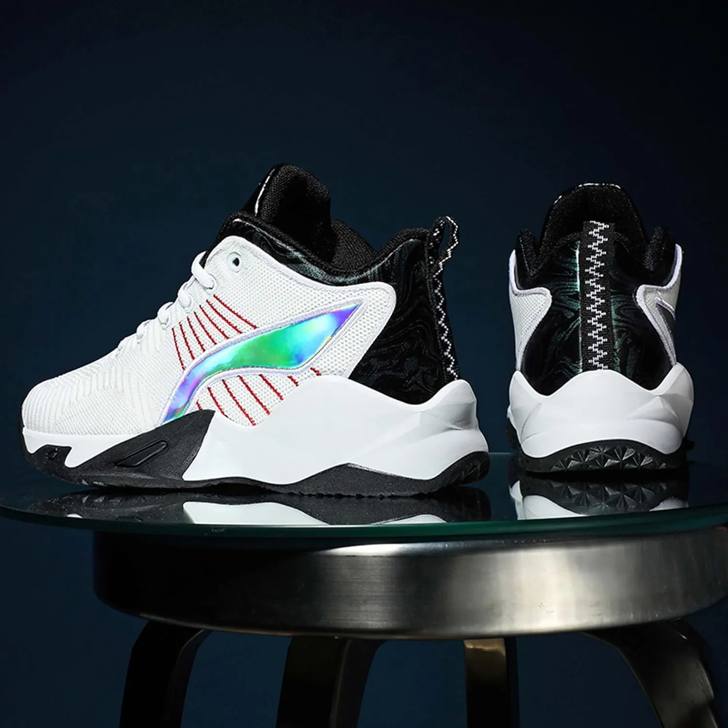 Men's Fashion Basketball Shoes Breathable Mesh Sports Running Shoes Outdoor Fashion Sneakers Lightweight Non-Slip Rubber Outsole Casual Walking Sneakers