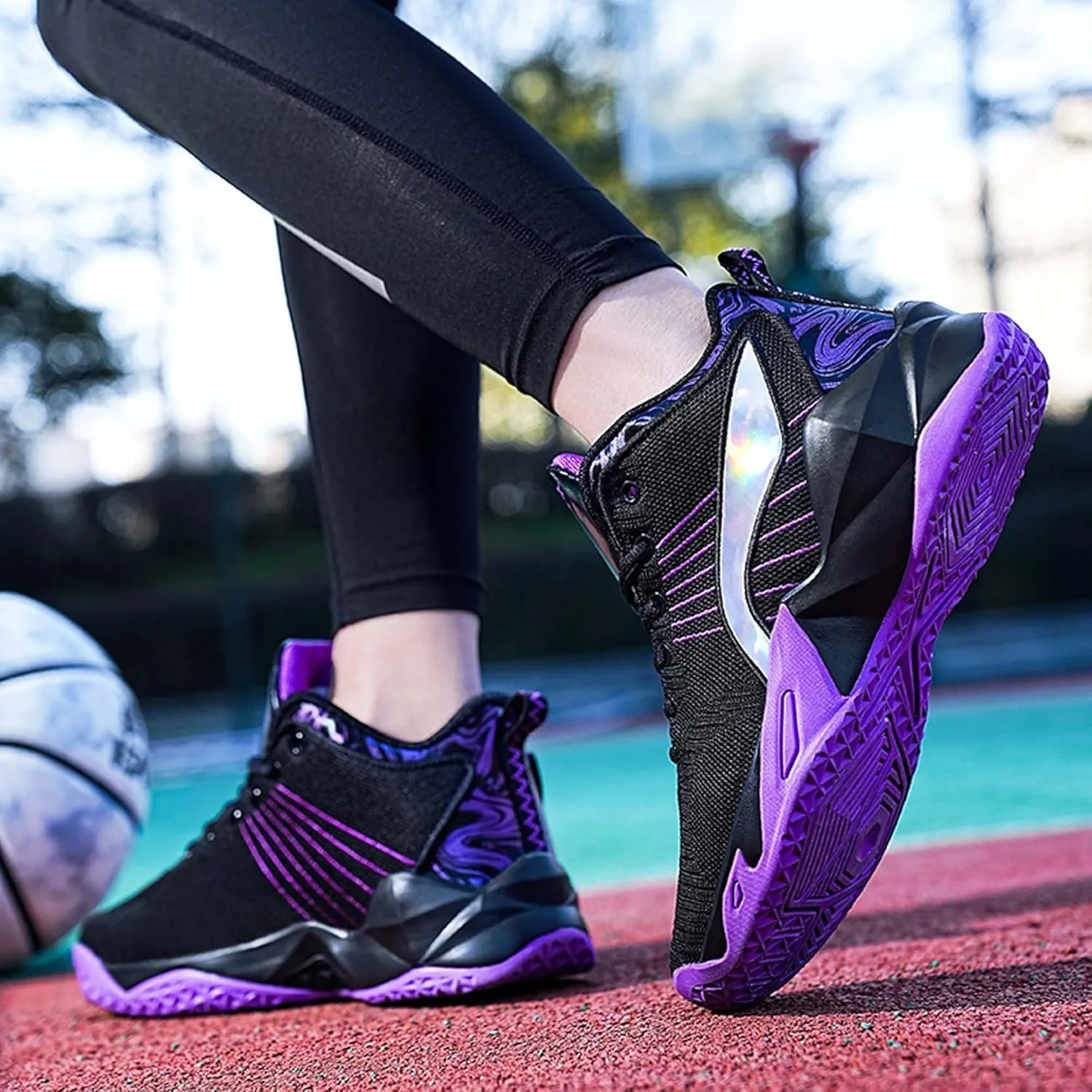 Men's Fashion Basketball Shoes Breathable Mesh Sports Running Shoes Outdoor Fashion Sneakers Lightweight Non-Slip Rubber Outsole Casual Walking Sneakers