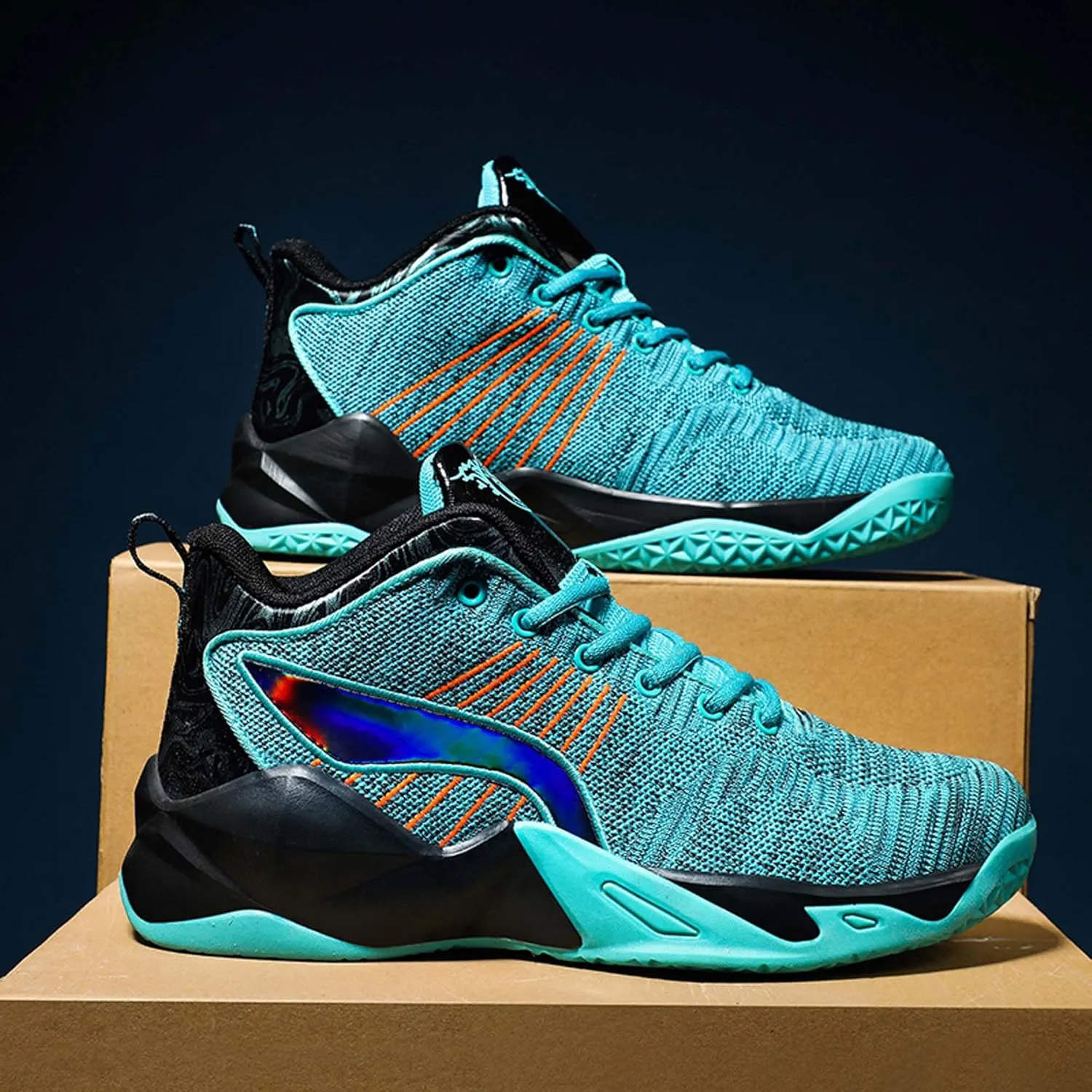 Men's Fashion Basketball Shoes Breathable Mesh Sports Running Shoes Outdoor Fashion Sneakers Lightweight Non-Slip Rubber Outsole Casual Walking Sneakers