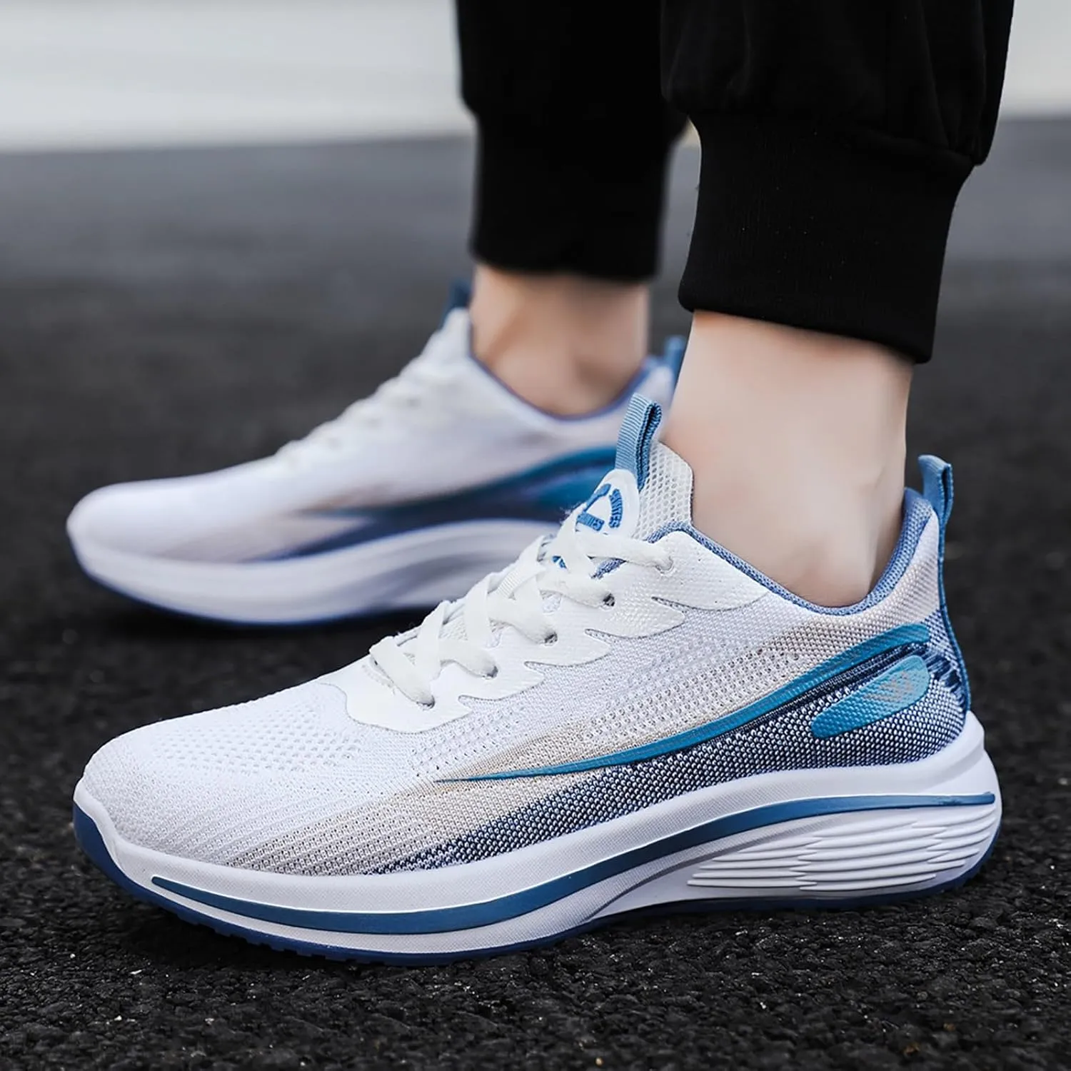 Men's Fashion Sneakers Breathable Mesh Cushion Running Shoes Non Slip Thick Soft Sole Casual Athletic Arch Support Walking Shoes Black Lace Up Basketball Shoe for Men All Season