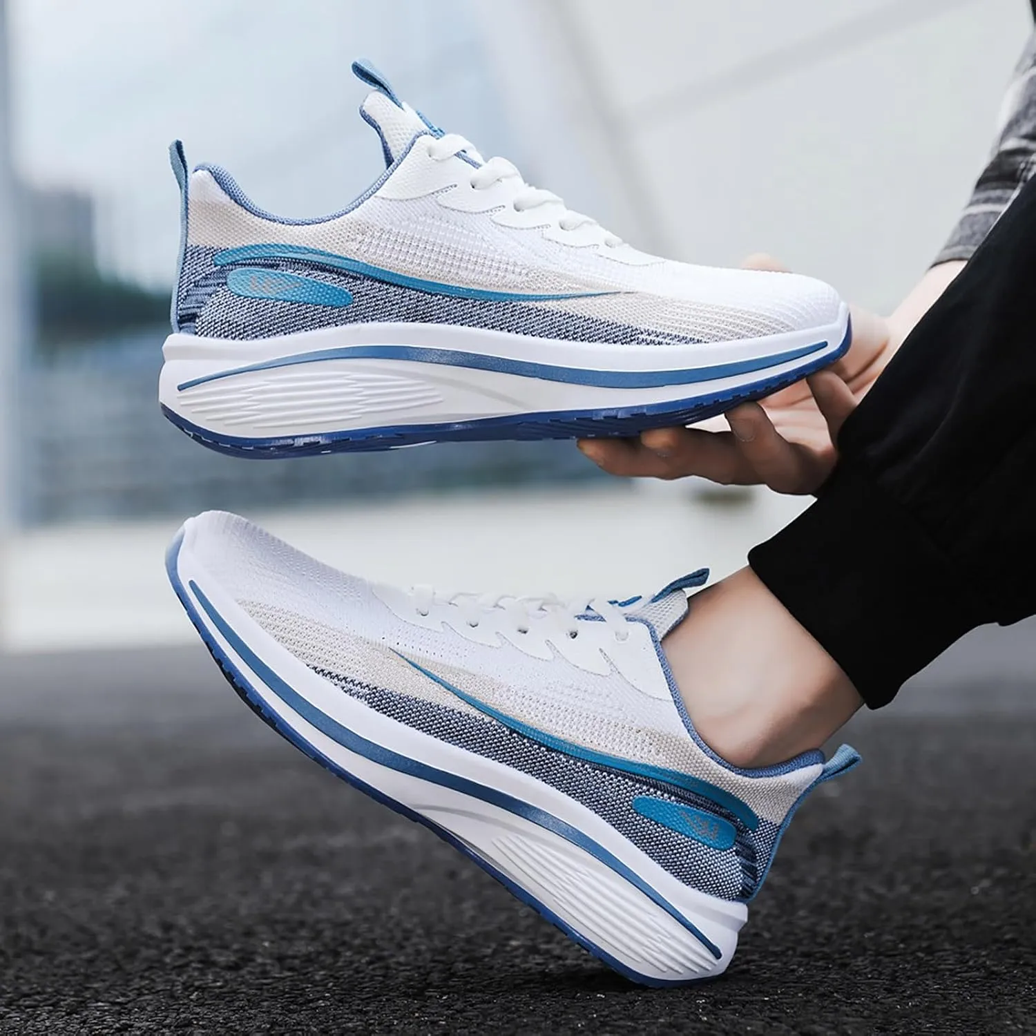 Men's Fashion Sneakers Breathable Mesh Cushion Running Shoes Non Slip Thick Soft Sole Casual Athletic Arch Support Walking Shoes Black Lace Up Basketball Shoe for Men All Season