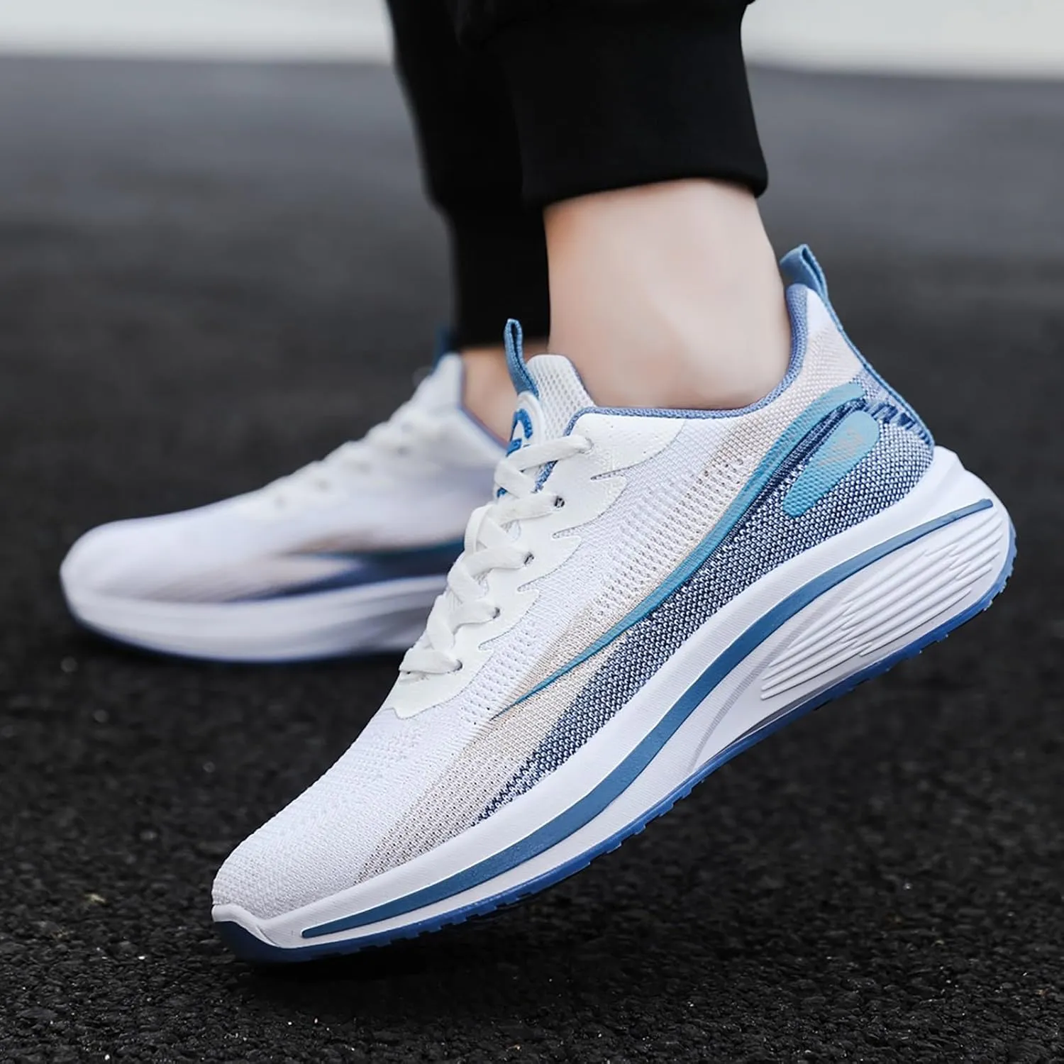 Men's Fashion Sneakers Breathable Mesh Cushion Running Shoes Non Slip Thick Soft Sole Casual Athletic Arch Support Walking Shoes Black Lace Up Basketball Shoe for Men All Season