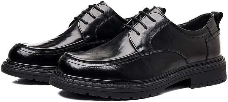 Men's Genuine Leather Lace-Up Oxfords Comfort Wide Round Toe Non-Slip Dress Shoes for Men