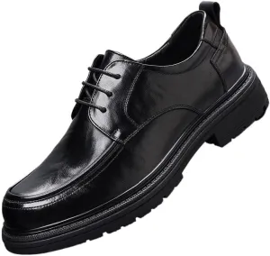 Men's Genuine Leather Lace-Up Oxfords Comfort Wide Round Toe Non-Slip Dress Shoes for Men