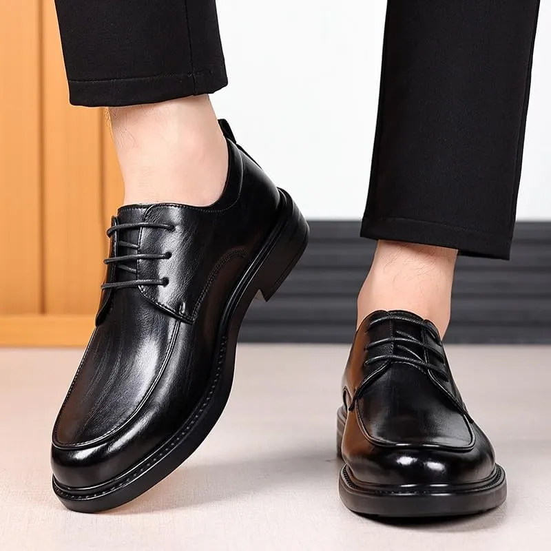 Men's Genuine Leather Oxfords Lace-Up Dress Shoes Comfortable Formal Business Wedding Derby Shoes for Men