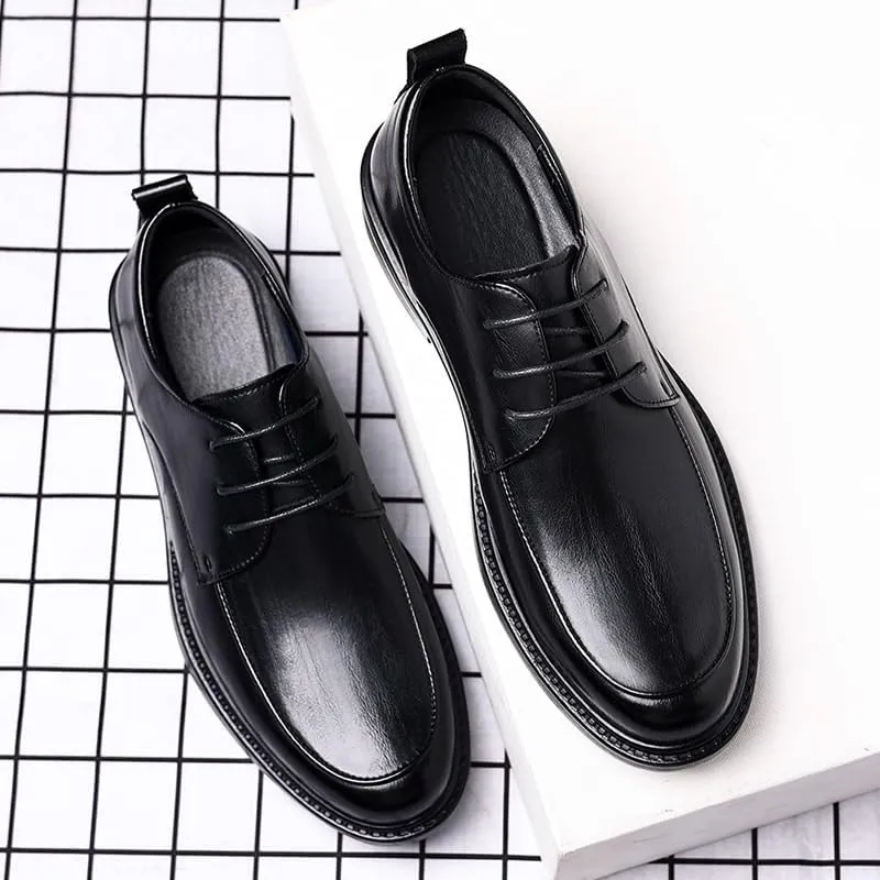 Men's Genuine Leather Oxfords Lace-Up Dress Shoes Comfortable Formal Business Wedding Derby Shoes for Men
