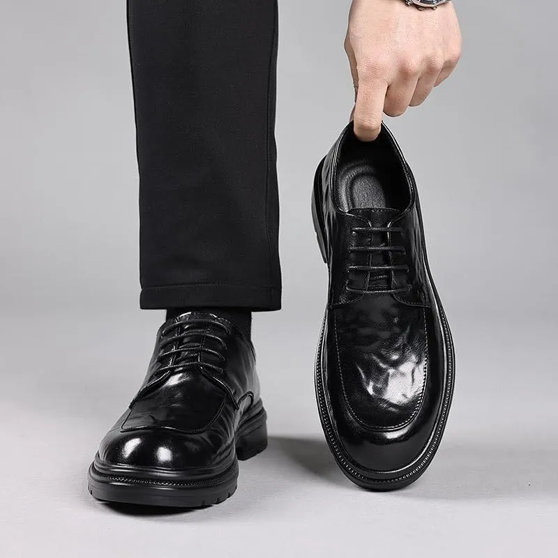 Men's Genuine Leather Platform Lace-up Oxfords Casual Work Office Dress Shoes Comfortable Business Tuxedo Shoes