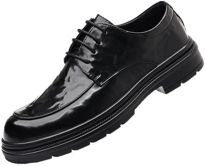 Men's Genuine Leather Platform Lace-up Oxfords Casual Work Office Dress Shoes Comfortable Business Tuxedo Shoes