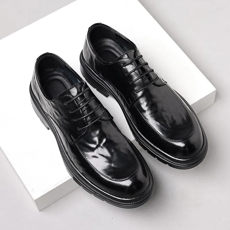 Men's Genuine Leather Platform Lace-up Oxfords Casual Work Office Dress Shoes Comfortable Business Tuxedo Shoes