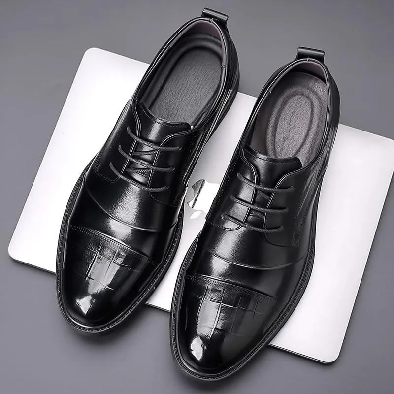 Men's Genuine Leather Platform Oxfords Classic Lace-up Formal Tuxedo Derby Shoes for Wedding Evening Uniform Party Office Dress Shoes