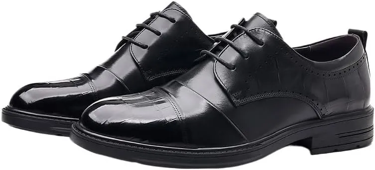 Men's Genuine Leather Platform Oxfords Classic Lace-up Formal Tuxedo Derby Shoes for Wedding Evening Uniform Party Office Dress Shoes