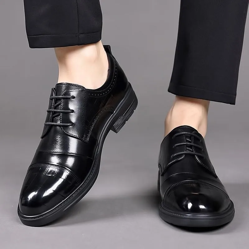 Men's Genuine Leather Platform Oxfords Classic Lace-up Formal Tuxedo Derby Shoes for Wedding Evening Uniform Party Office Dress Shoes