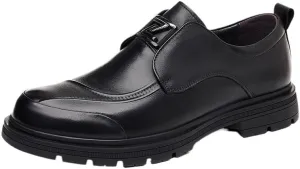 Men's Genuine Leather Platform Slip-On Oxfords Men Handmade Leather Modern Classic Lined Perforated Dress Shoes