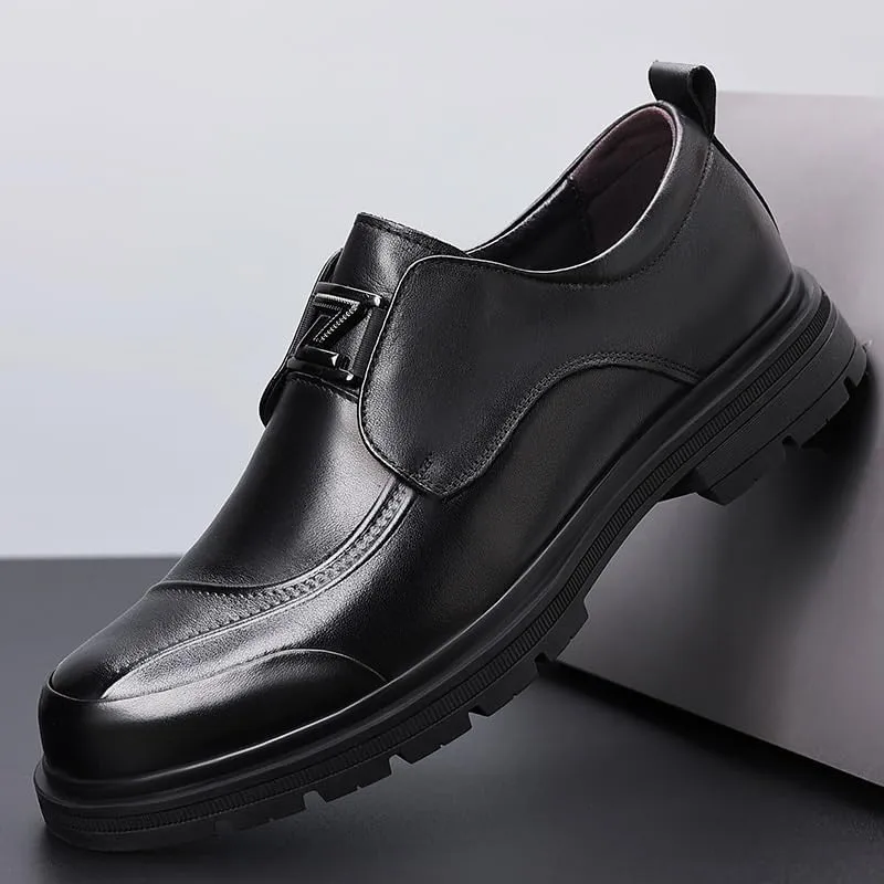 Men's Genuine Leather Platform Slip-On Oxfords Men Handmade Leather Modern Classic Lined Perforated Dress Shoes