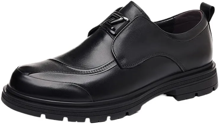 Men's Genuine Leather Platform Slip-On Oxfords Men Handmade Leather Modern Classic Lined Perforated Dress Shoes